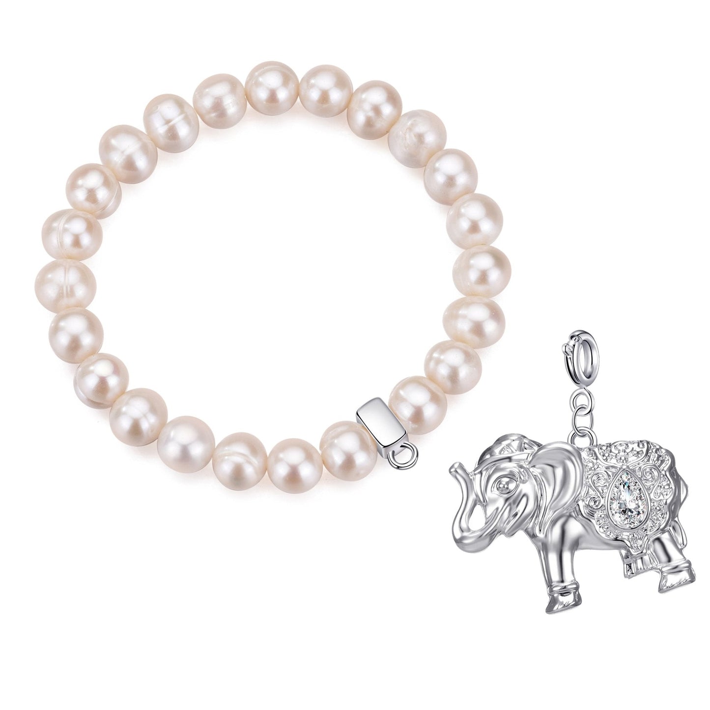 Freshwater Baroque Pearl Stretch Bracelet with Charm Created with Zircondia® Crystals