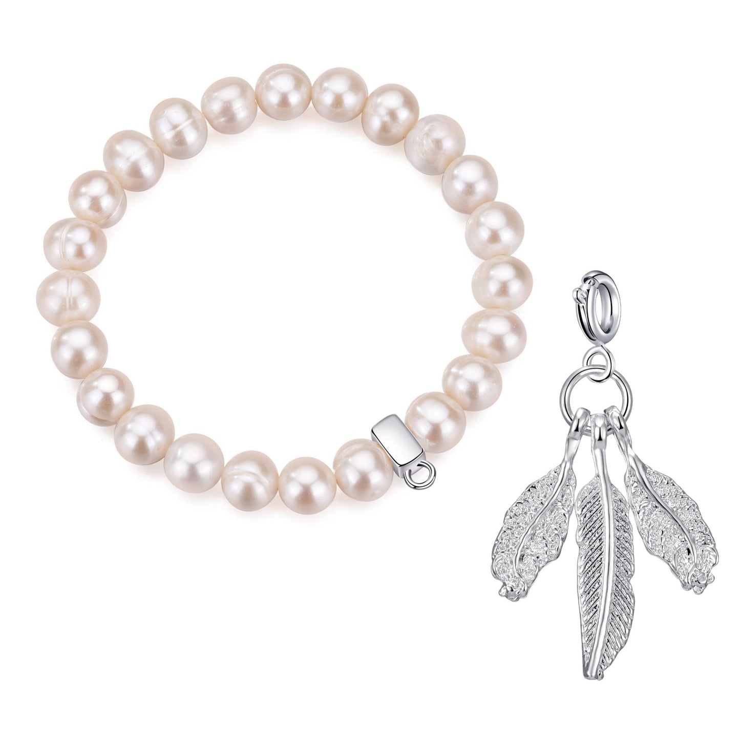 Freshwater Baroque Pearl Stretch Bracelet with Charm Created with Zircondia® Crystals