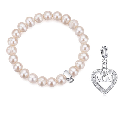 Freshwater Baroque Pearl Stretch Bracelet with Charm Created with Zircondia® Crystals