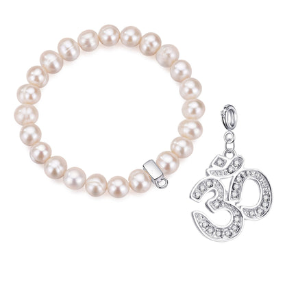 Freshwater Baroque Pearl Stretch Bracelet with Charm Created with Zircondia® Crystals