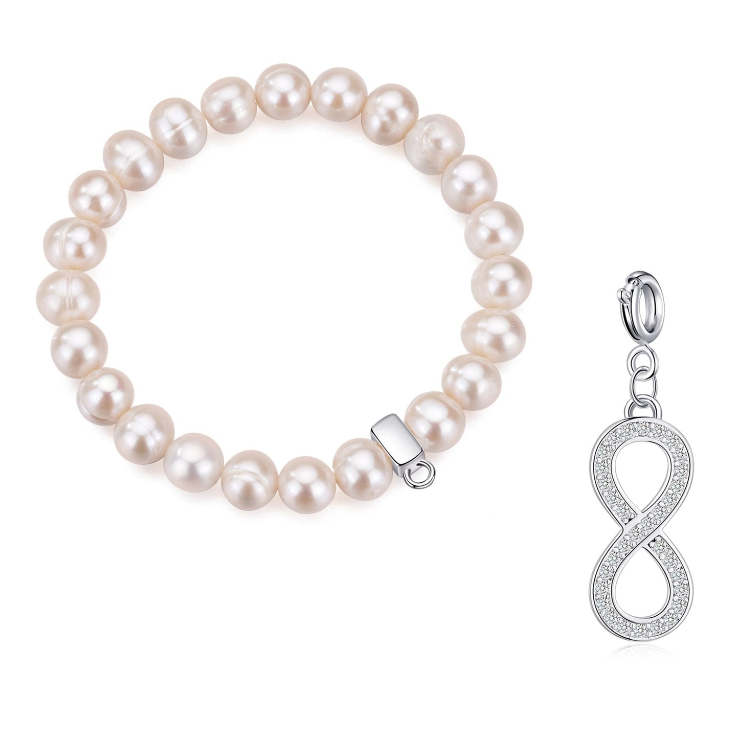 Freshwater Baroque Pearl Stretch Bracelet with Charm Created with Zircondia® Crystals