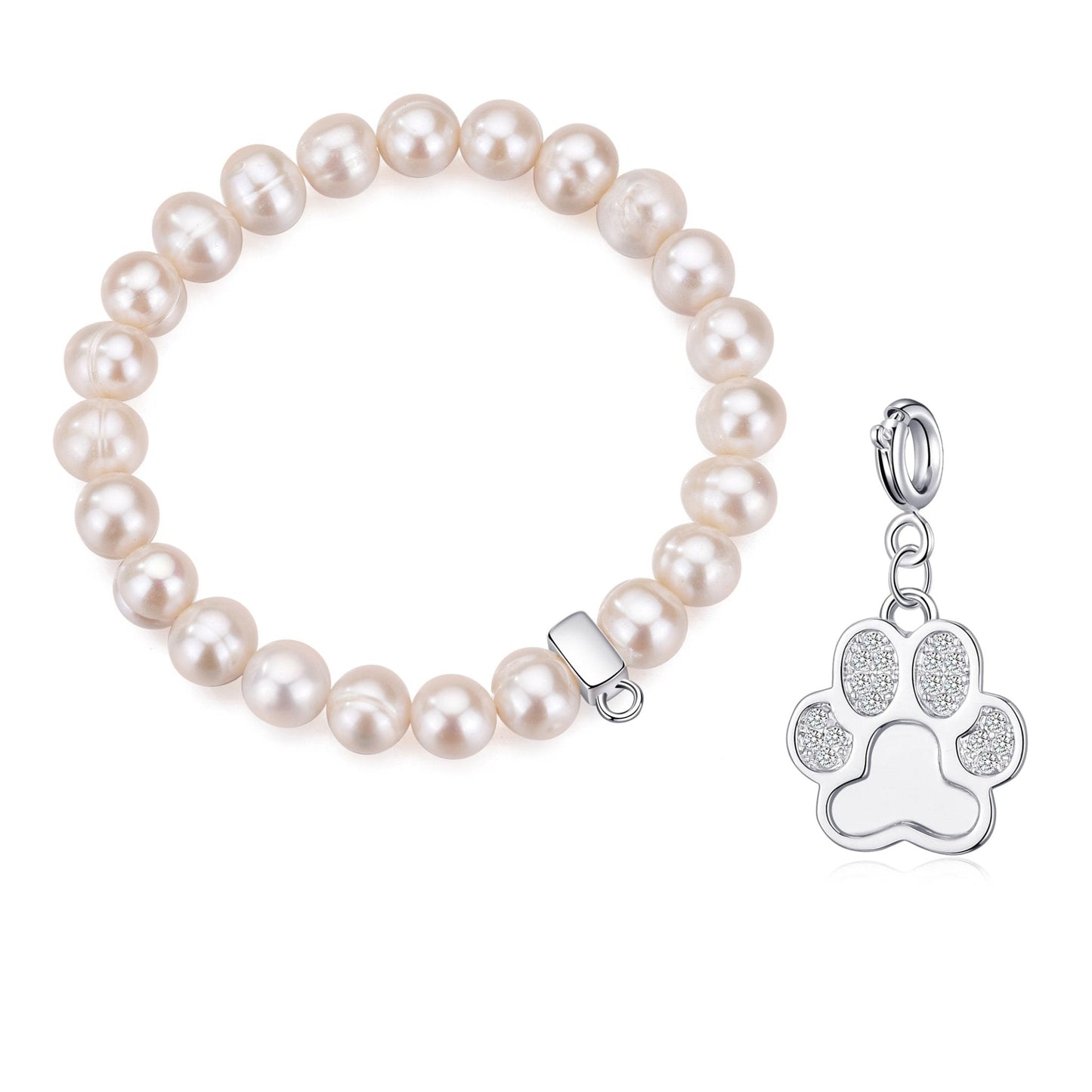 Freshwater Baroque Pearl Stretch Bracelet with Charm Created with Zircondia® Crystals