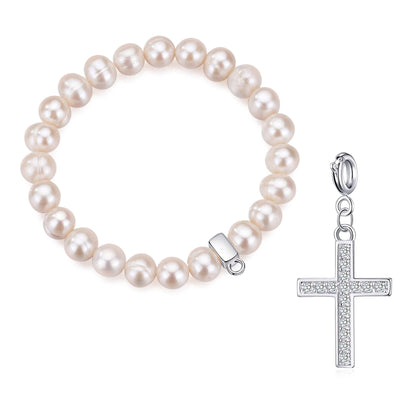 Freshwater Baroque Pearl Stretch Bracelet with Charm Created with Zircondia® Crystals