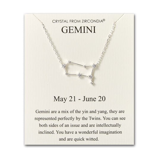 Gemini Star Sign Zodiac Constellation Necklace and Quote Card with Zircondia® Crystals