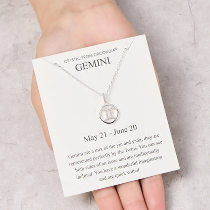 Collier zodiaque signe Gémeaux et carte de citation avec cristaux Zircondia®