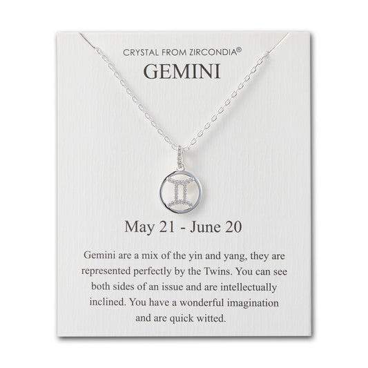 Gemini Star Sign Zodiac Necklace and Quote Card with Zircondia® Crystals