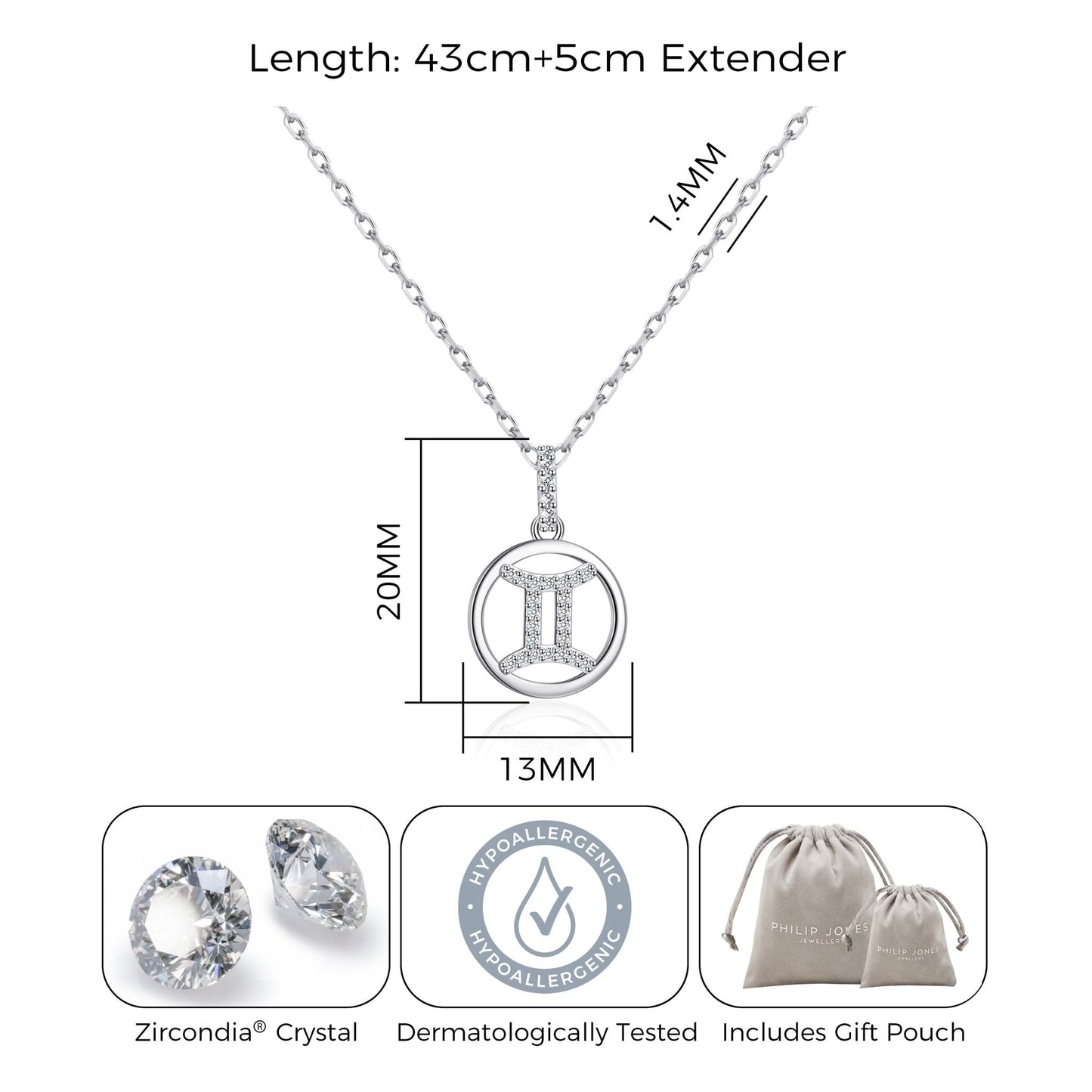 Collier zodiaque signe Gémeaux et carte de citation avec cristaux Zircondia®