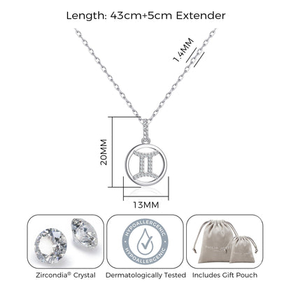 Collier zodiaque signe Gémeaux et carte de citation avec cristaux Zircondia®