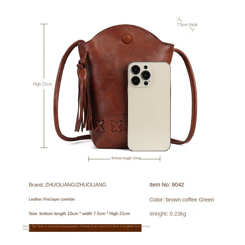 Genuine Leather Retro First-Layer Cowhide Woven Mobile Phone Bag Mini Crossbody Shoulder bag with tassel