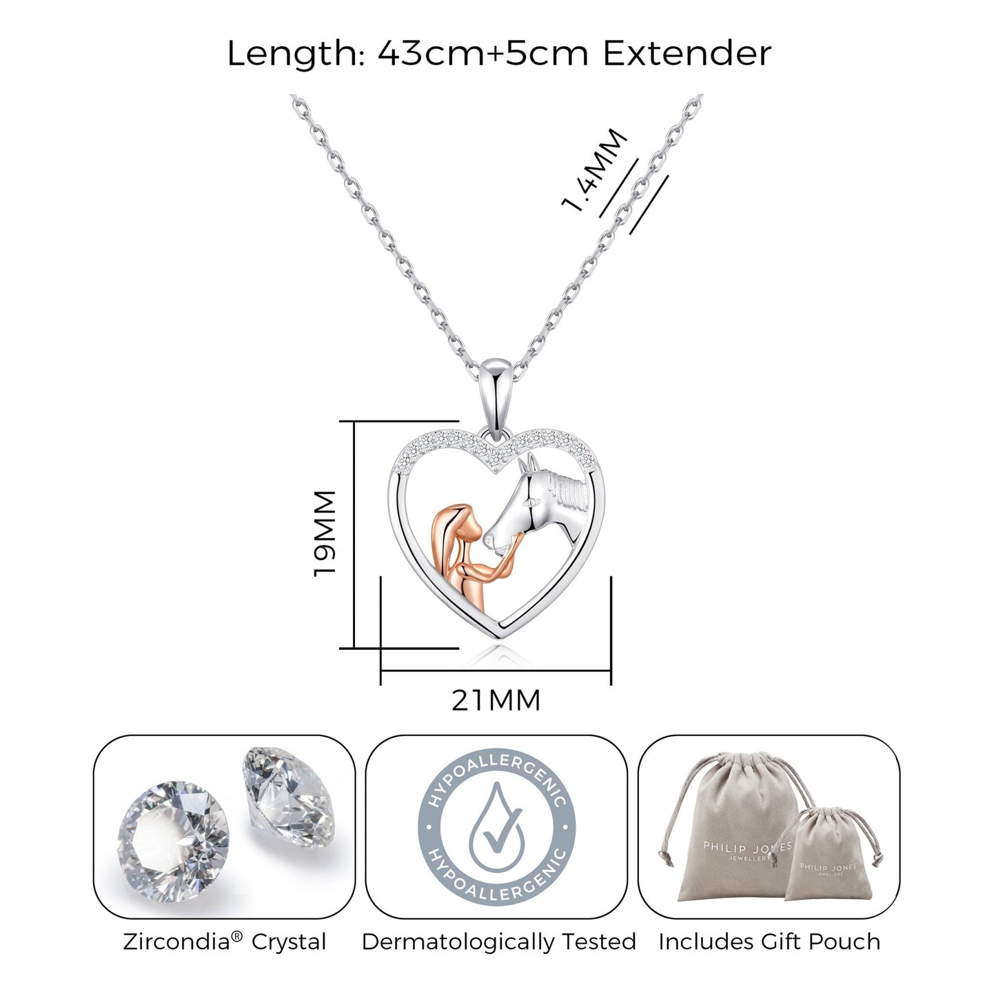 Girl and Horse Heart Necklace Created with Zircondia® Crystals