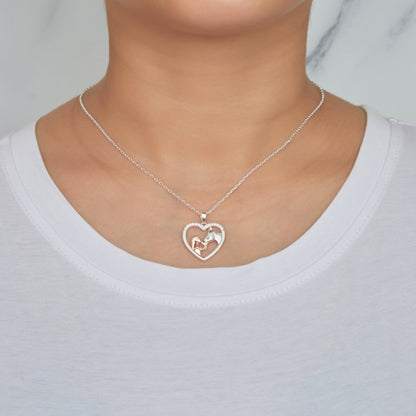 Girl and Horse Heart Necklace Created with Zircondia® Crystals