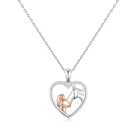 Girl and Horse Heart Necklace Created with Zircondia® Crystals