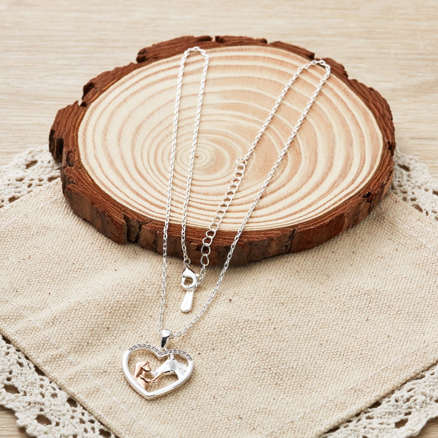 Girl and Horse Heart Necklace Created with Zircondia® Crystals