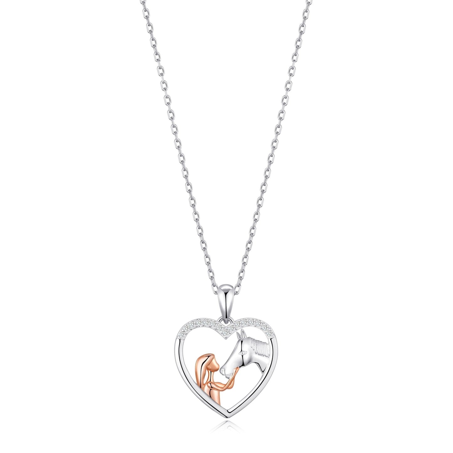 Girl and Horse Heart Necklace Created with Zircondia® Crystals
