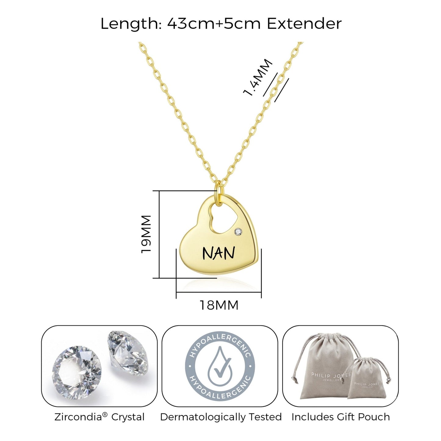 18k Gold Nan Heart Necklace Created with Zircondia® Crystals
