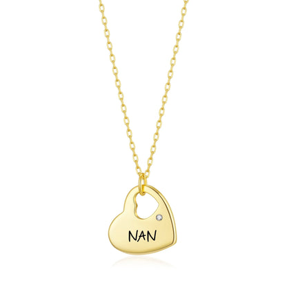 18k Gold Nan Heart Necklace Created with Zircondia® Crystals