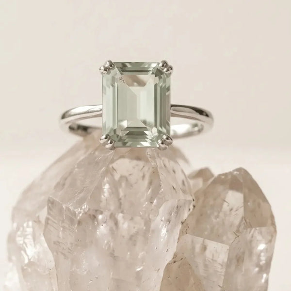 Gold or Silver Green Quartz Ring - Luna