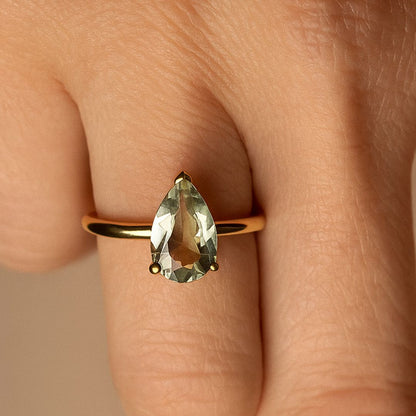 Gold or Silver Pear Amethyst Ring- Zinnia