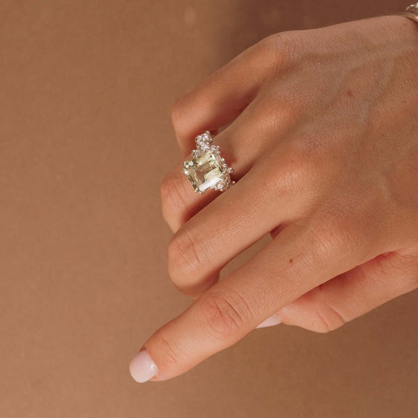 Gold or Silver Statement Green Quartz Ring - Giselle