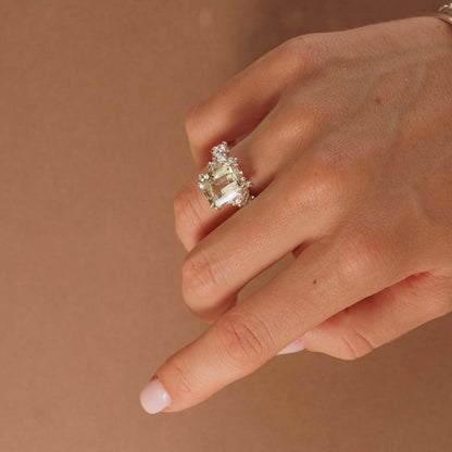 Gold or Silver Statement Green Quartz Ring - Giselle
