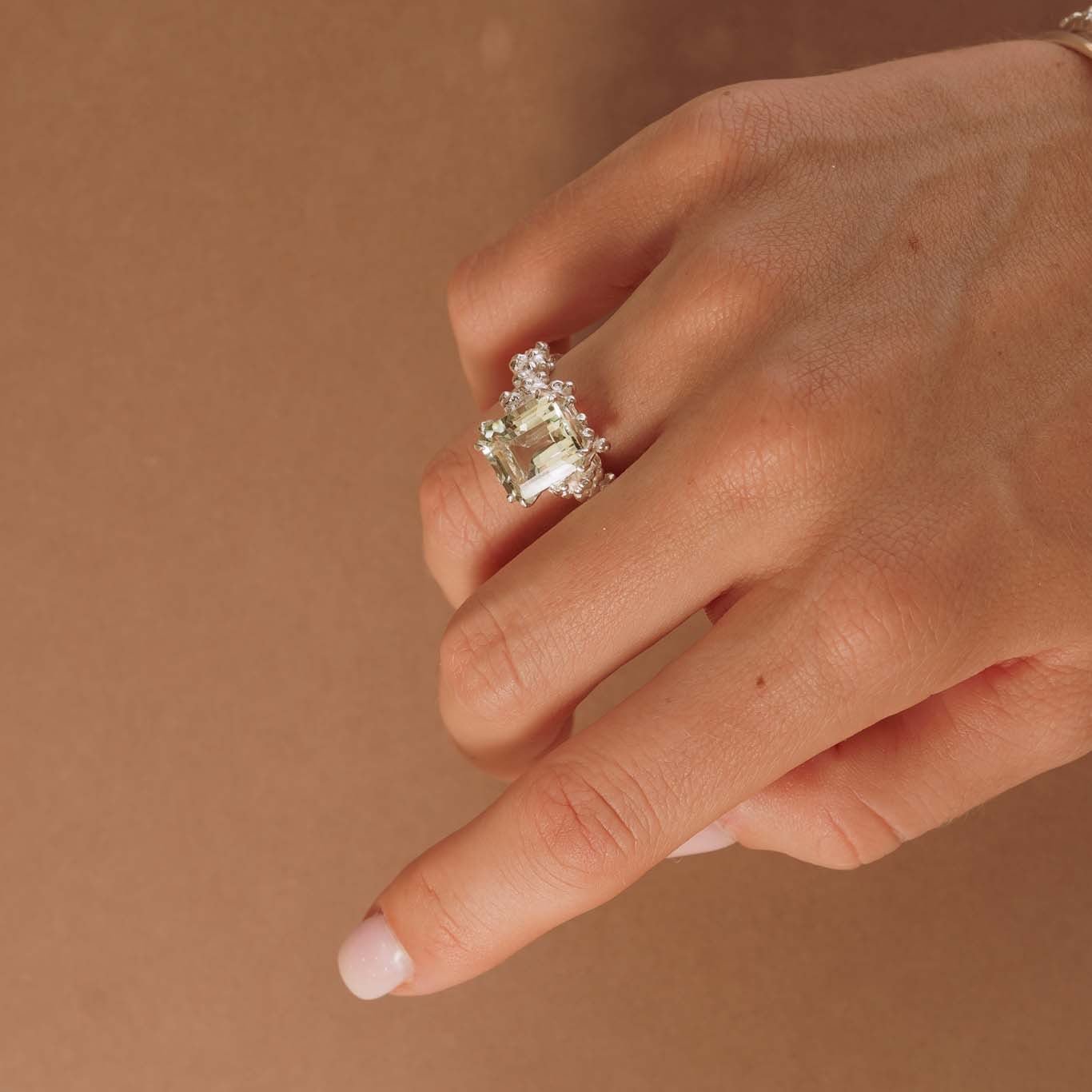 Silver Statement Green Quartz Ring - Giselle
