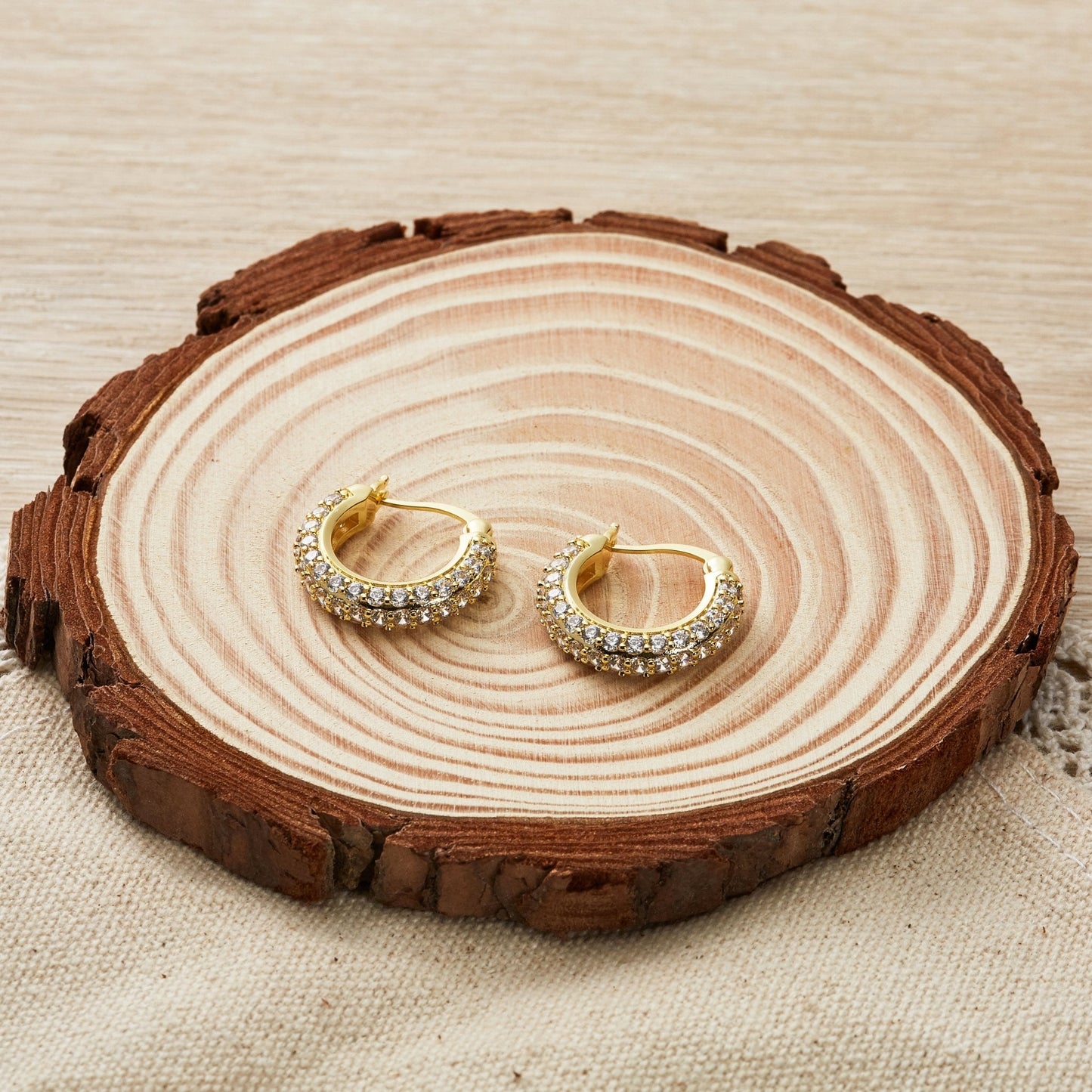 Gold Plated 20mm Pave Hoop Earrings Created with Zircondia® Crystals