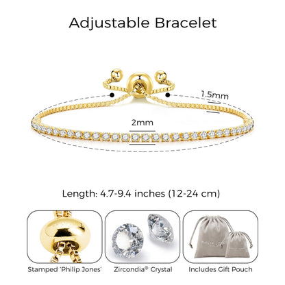 Gold Plated 2mm Adjustable Tennis Bracelet Created with Zircondia® Crystals