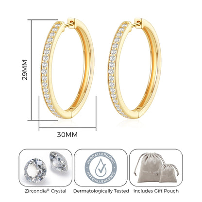Gold Plated 30mm Hoop Earrings Created with Zircondia® Crystals