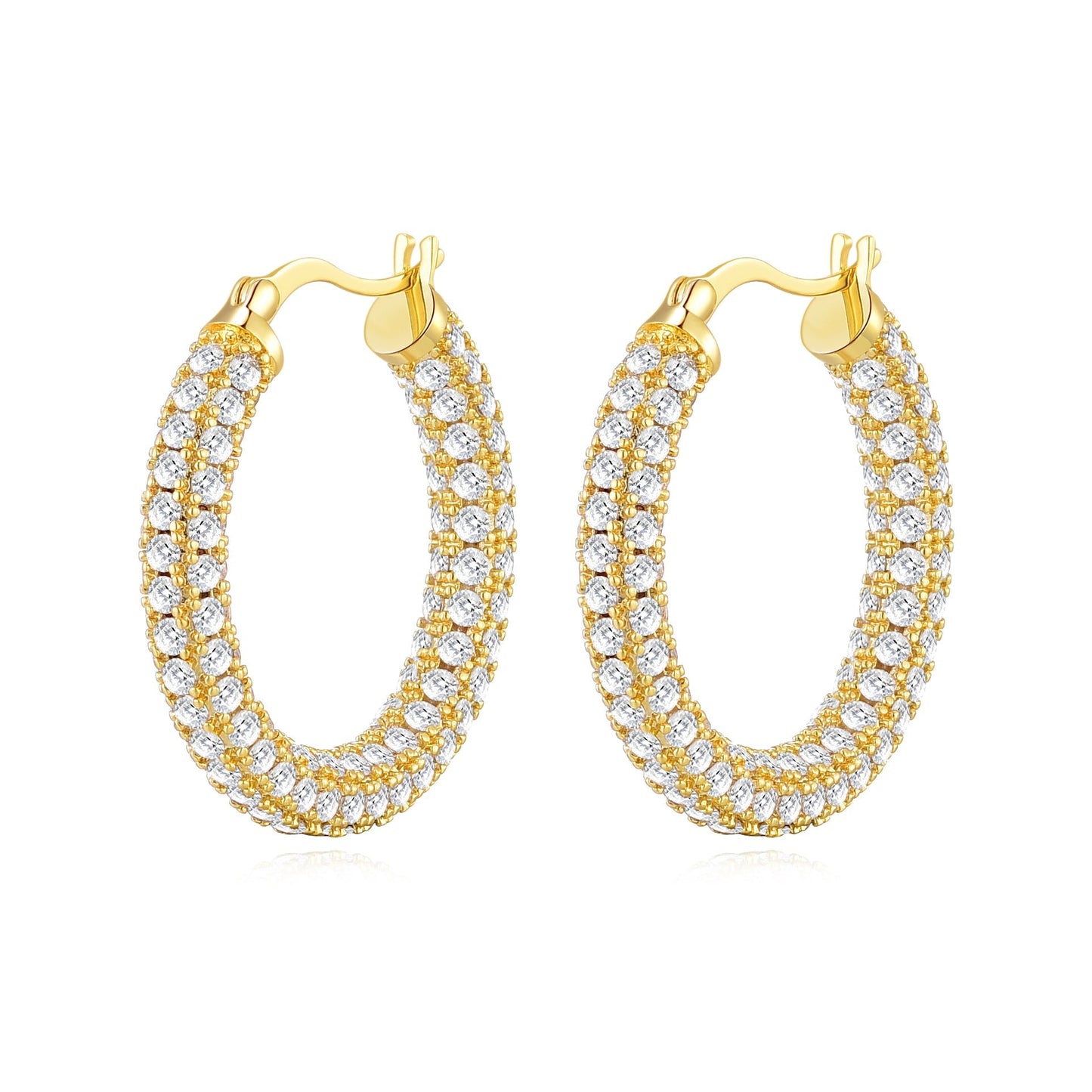 Gold Plated 30mm Pave Hoop Earrings Created with Zircondia® Crystals