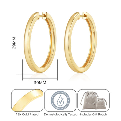 Gold Plated 30mm Plain Hoop Earrings