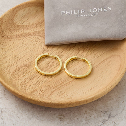Gold Plated 30mm Plain Hoop Earrings