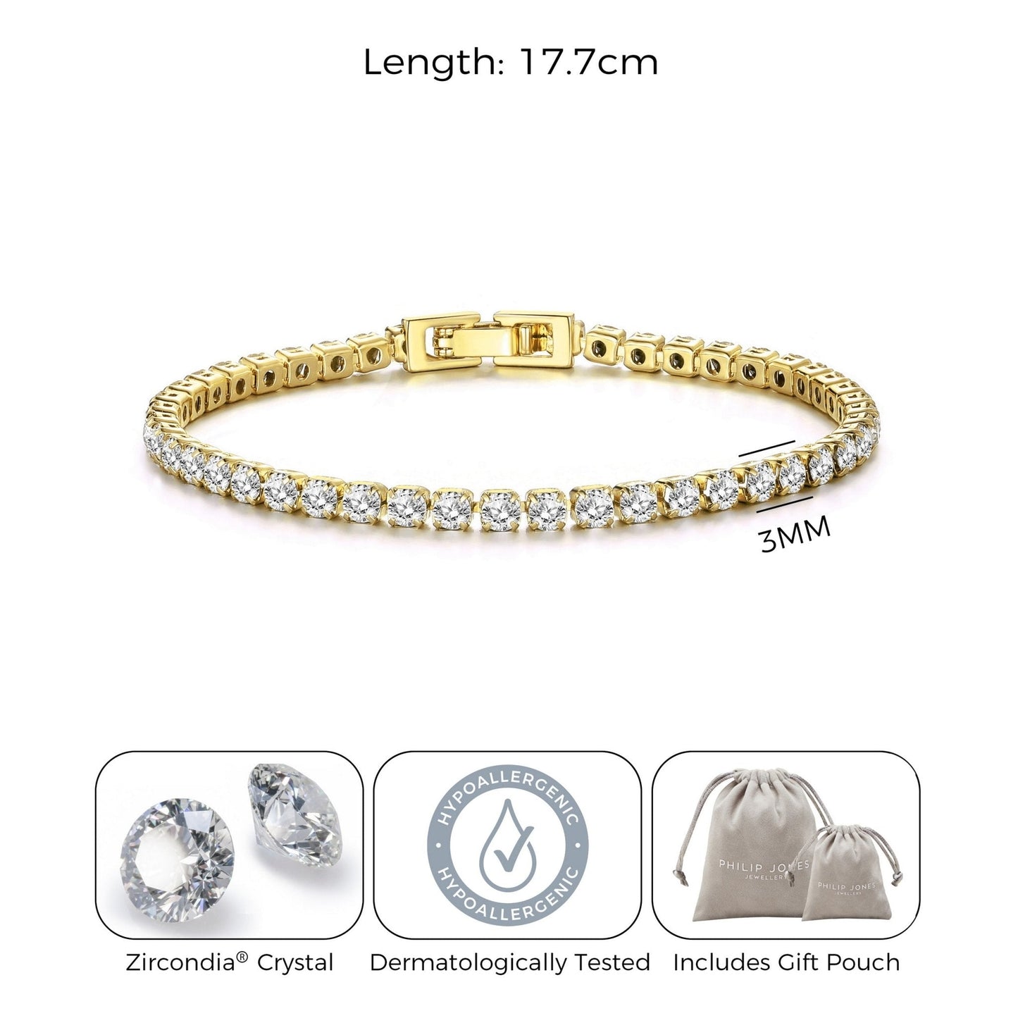 Gold Plated 3mm Tennis Bracelet Created with Zircondia® Crystals