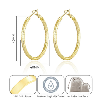 Gold Plated 40mm Diamond Cut Hoop Earrings