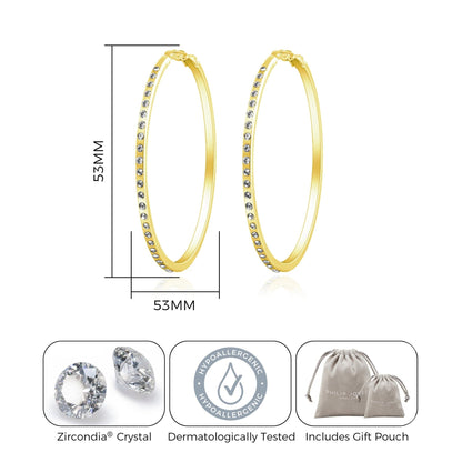 Gold Plated 50mm Hoop Earrings Created with Zircondia® Crystals