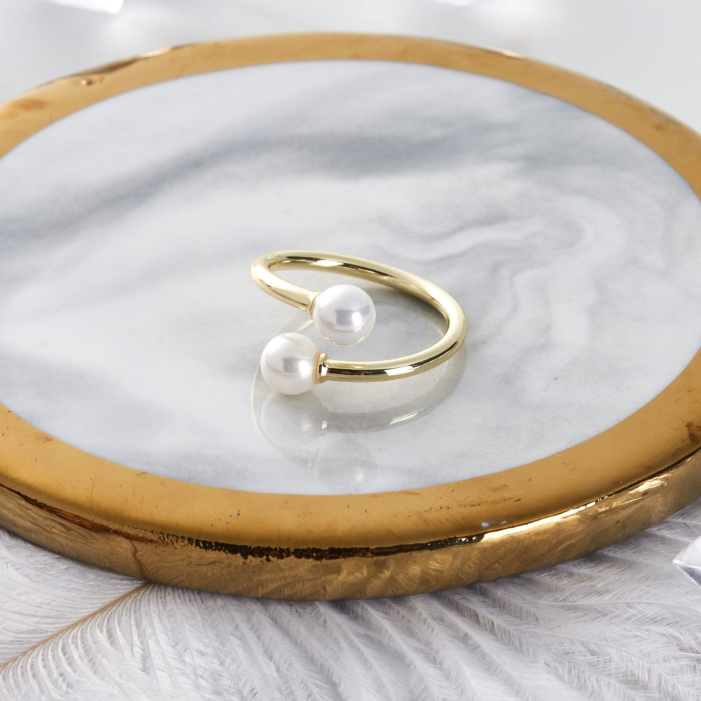 Gold Plated Adjustable Double Pearl Ring