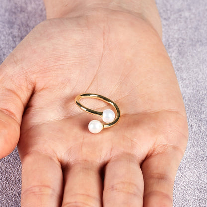 Gold Plated Adjustable Double Pearl Ring