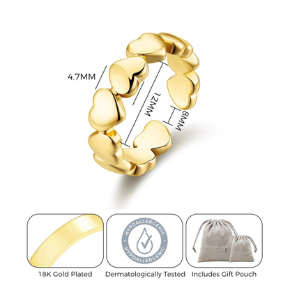 Gold Plated Adjustable Heart Band Ring