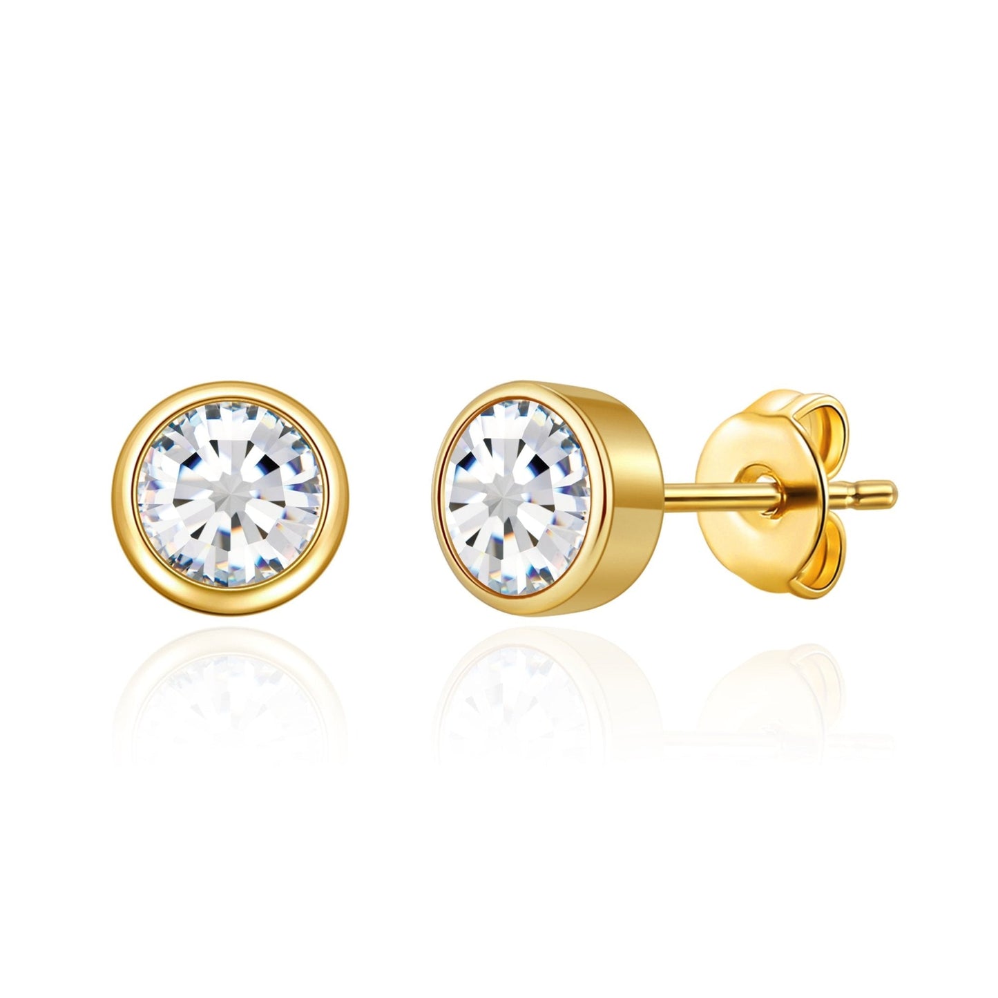 Gold Plated April (Diamond) Birthstone Earrings Created with Zircondia® Crystals