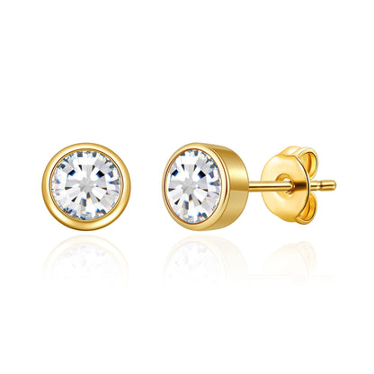 Gold Plated April (Diamond) Birthstone Earrings Created with Zircondia® Crystals