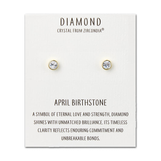 Gold Plated April (Diamond) Birthstone Earrings Created with Zircondia® Crystals