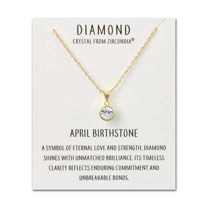 Gold Plated April (Diamond) Birthstone Necklace Created with Zircondia® Crystals