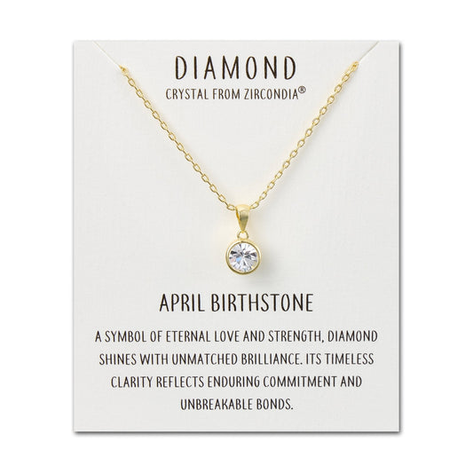 Gold Plated April (Diamond) Birthstone Necklace Created with Zircondia® Crystals
