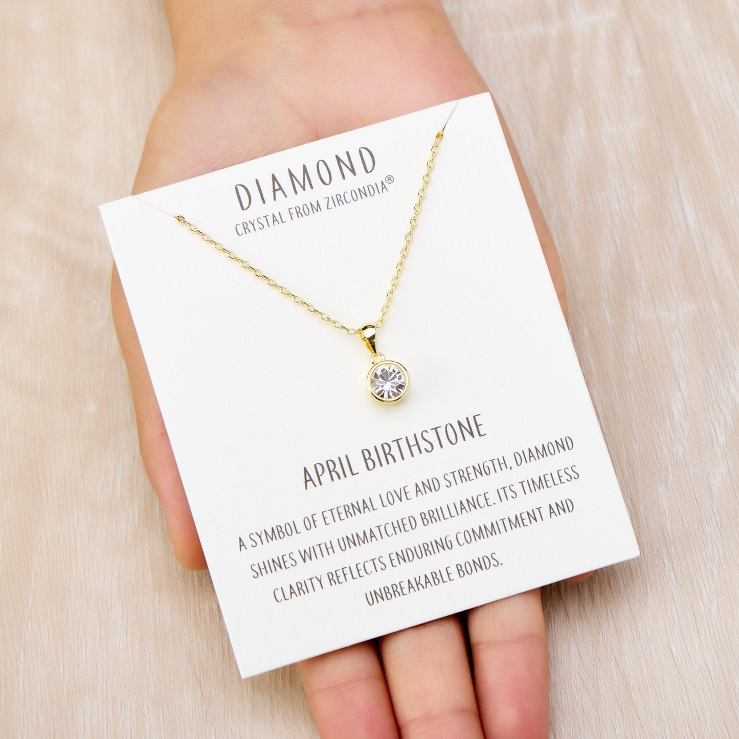 Gold Plated April (Diamond) Birthstone Necklace Created with Zircondia® Crystals