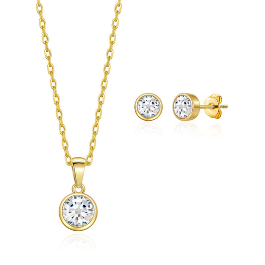 Gold Plated April (Diamond) Birthstone Necklace & Earrings Set Created with Zircondia® Crystals