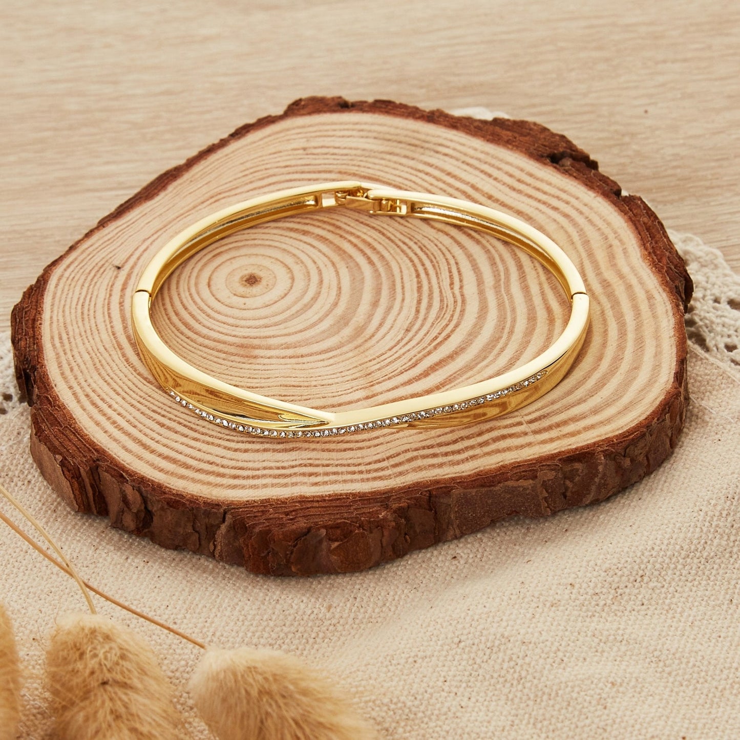 Gold Plated Arc Bangle Created with Zircondia® Crystals (7 Inch)