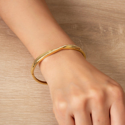 Gold Plated Arc Bangle Created with Zircondia® Crystals (7 Inch)