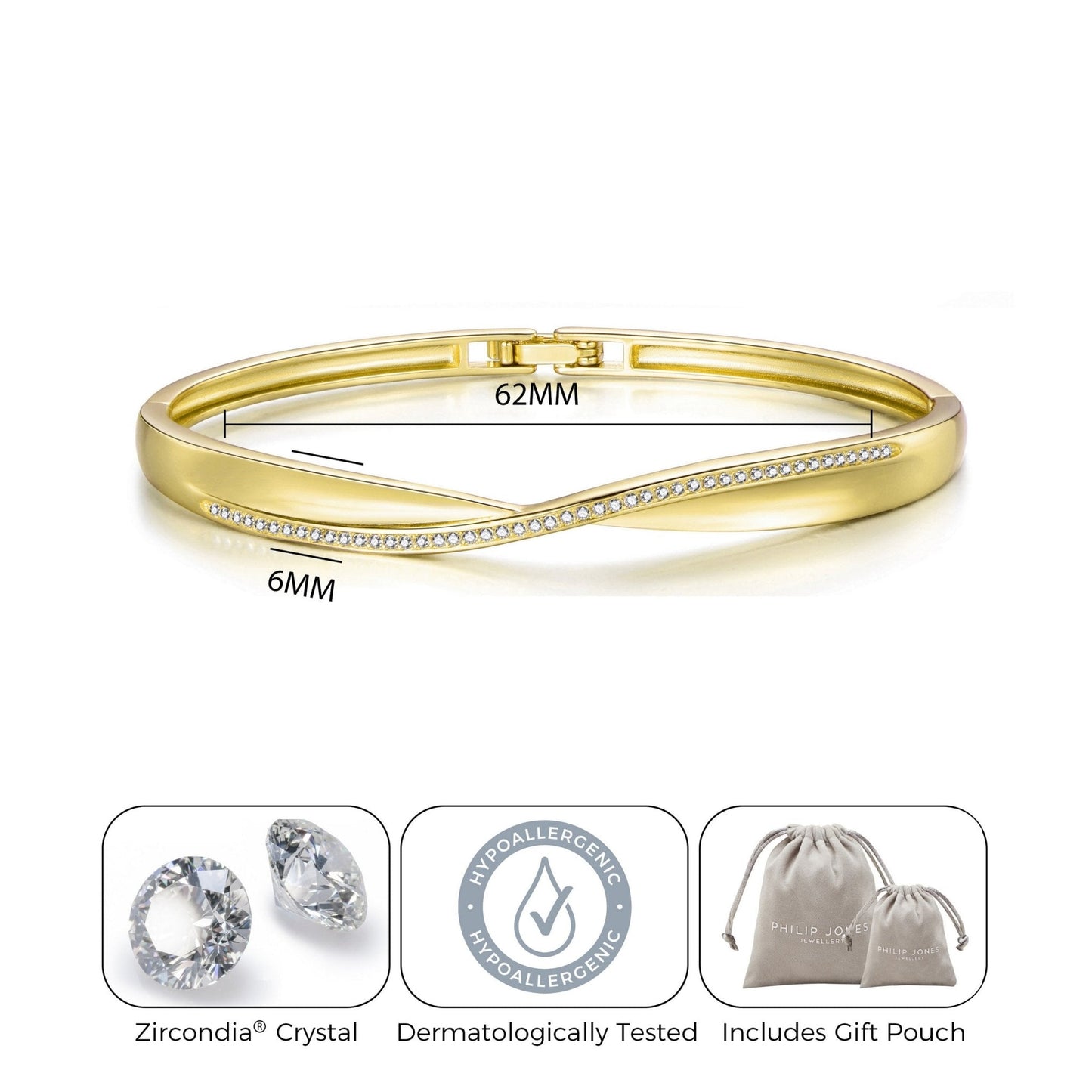 Gold Plated Arc Bangle Created with Zircondia® Crystals (7 Inch)