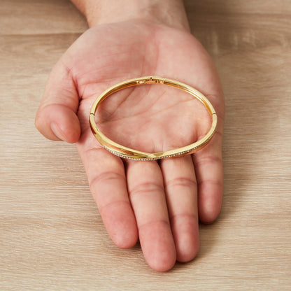 Gold Plated Arc Bangle Created with Zircondia® Crystals (7 Inch)