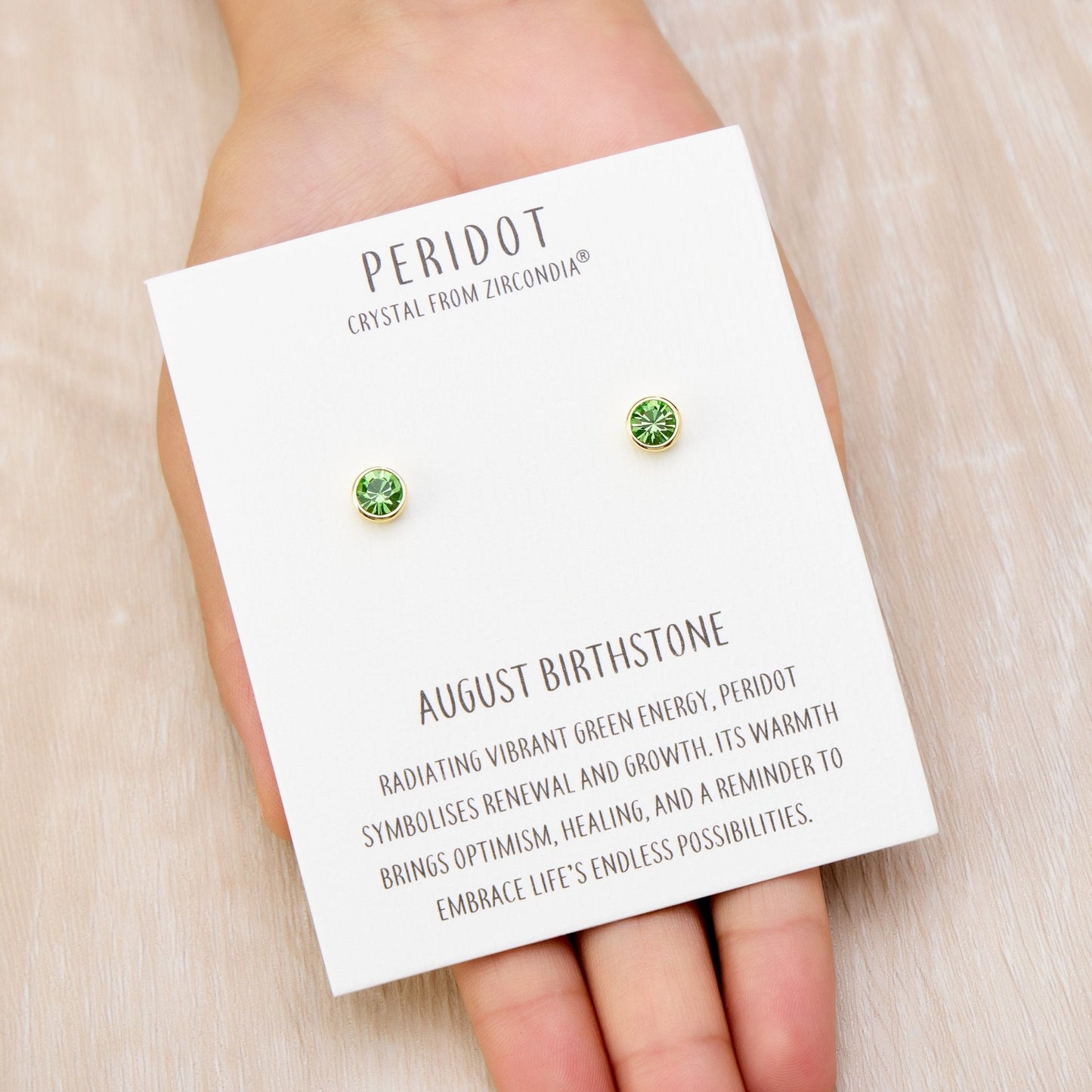 Gold Plated August (Peridot) Birthstone Earrings Created with Zircondia® Crystals