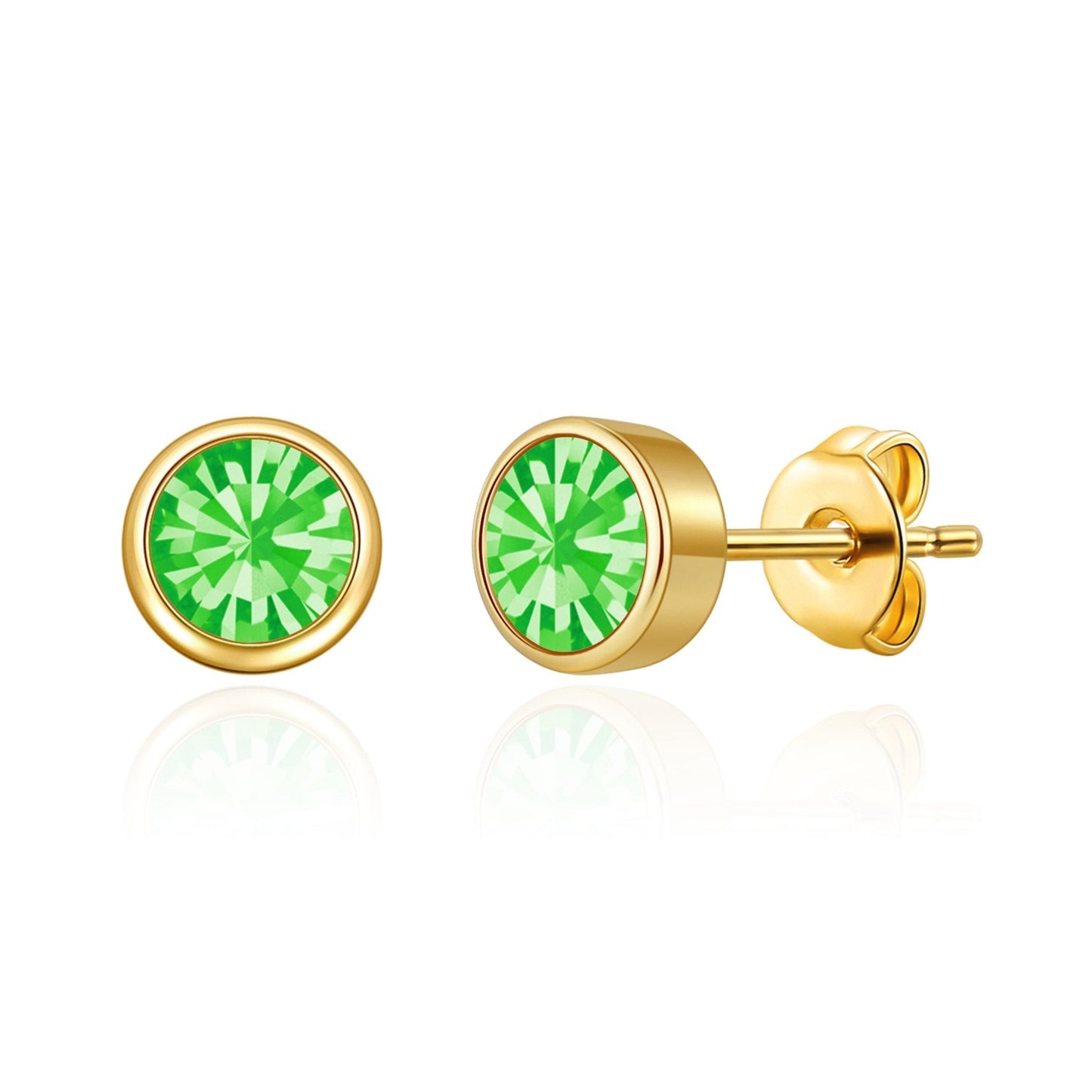 Gold Plated August (Peridot) Birthstone Earrings Created with Zircondia® Crystals